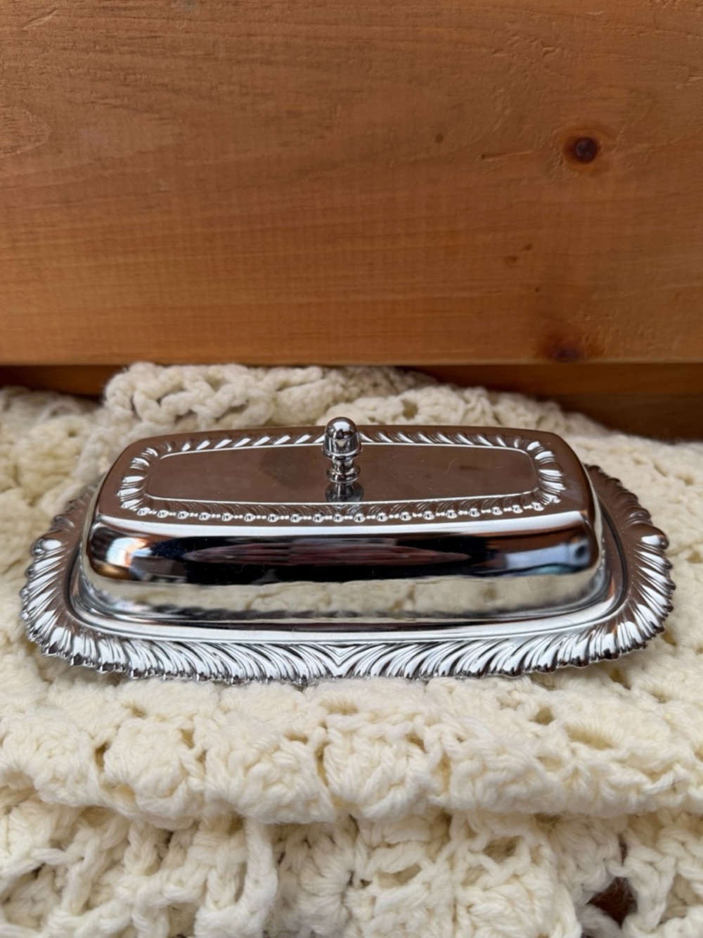Silver Plated Butter Dish with Ornate Edge